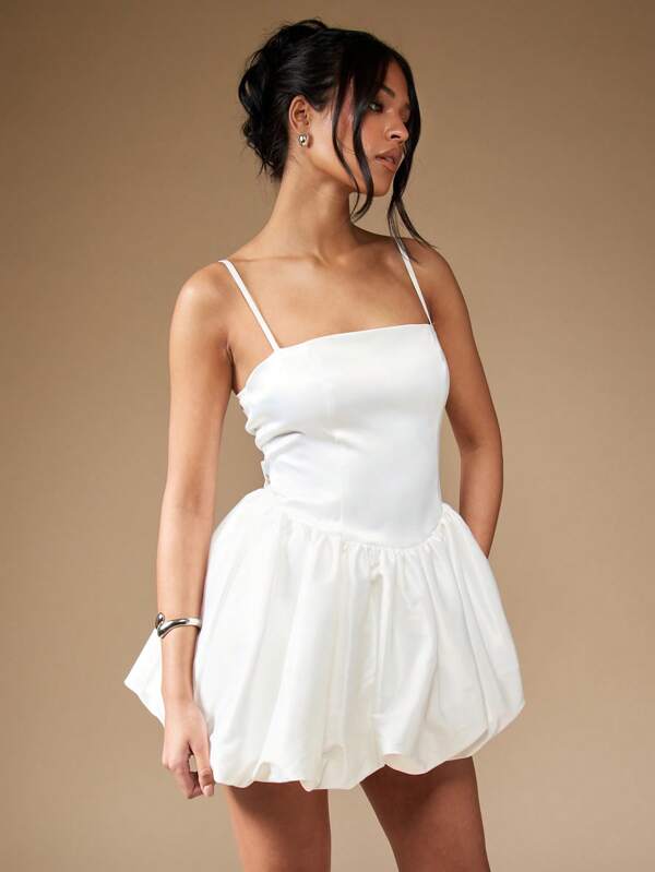 missguided MISSGUIDED Satin Puffball Mini Dress With Back Bow Cute Sundress