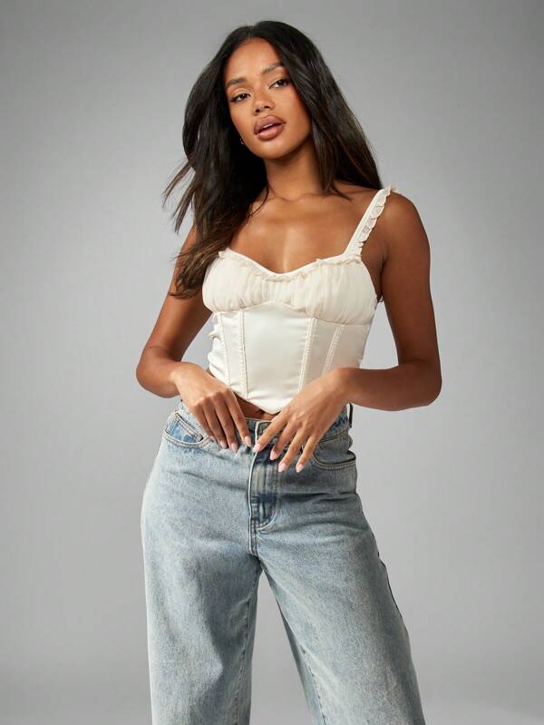 Missguided MISSGUIDED Satin Ruched Corset Style Tank Top With Boning