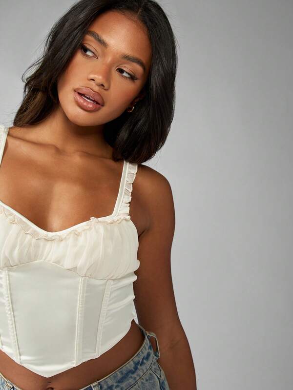 Missguided MISSGUIDED Satin Ruched Corset Style Tank Top With Boning