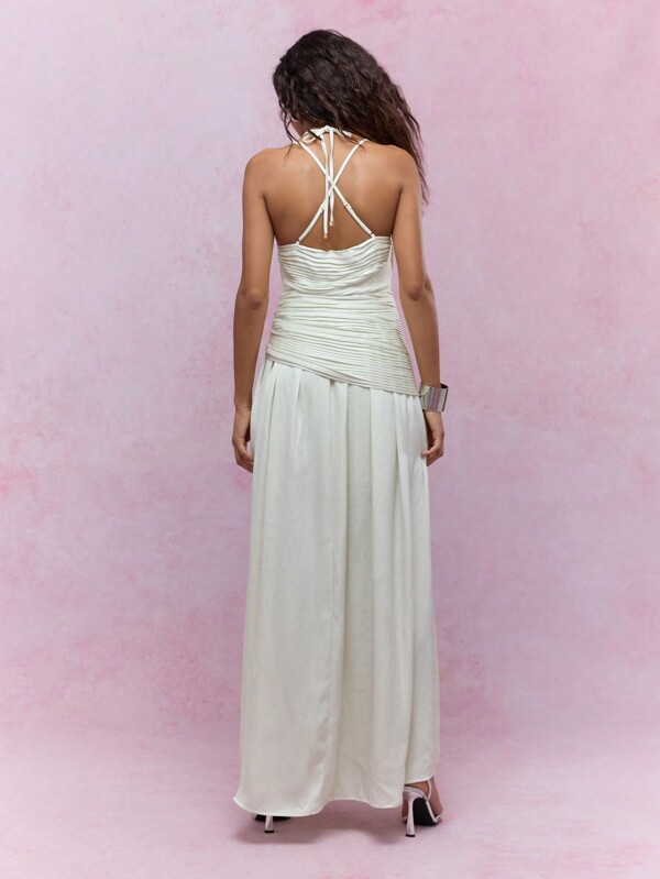 Missguided MISSGUIDED Satin Ruched Slit Thigh Maxi Dress