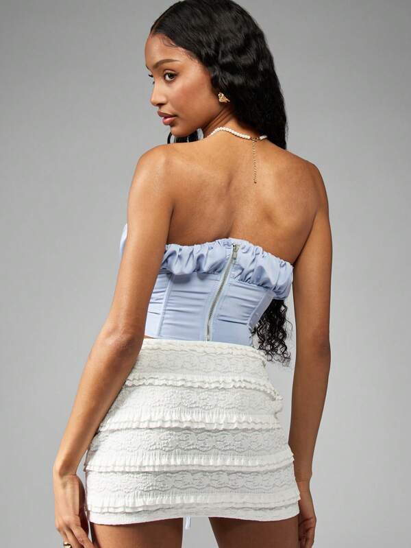 Missguided MISSGUIDED Satin Strapless Bustier Lace-Up Back Cami