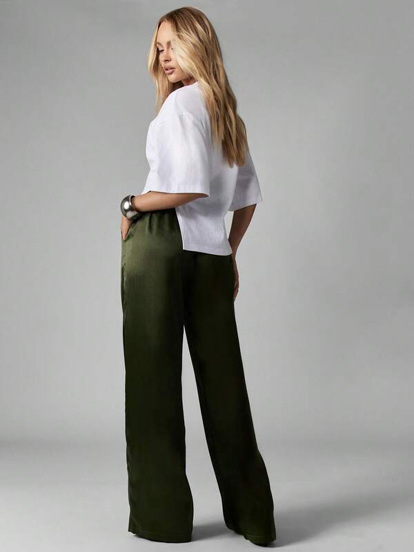 Missguided MISSGUIDED Satin Wide Leg Palazzo Pants With Drawstring