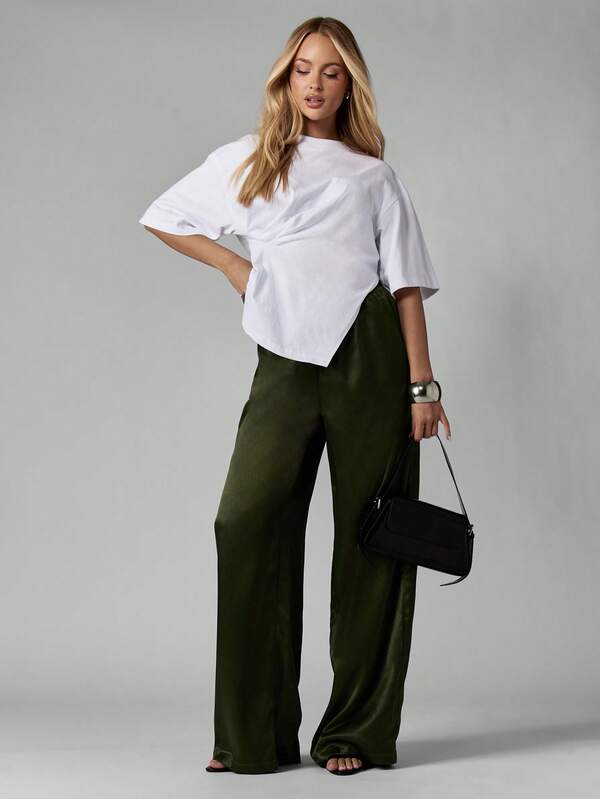 Missguided MISSGUIDED Satin Wide Leg Palazzo Pants With Drawstring