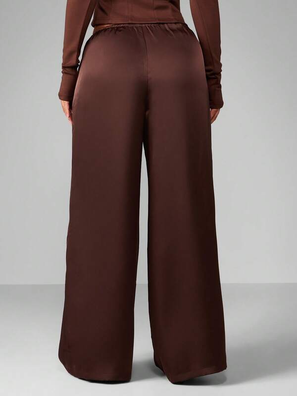 Missguided MISSGUIDED Satin Wide Leg Palazzo Pants With Drawstring Waist