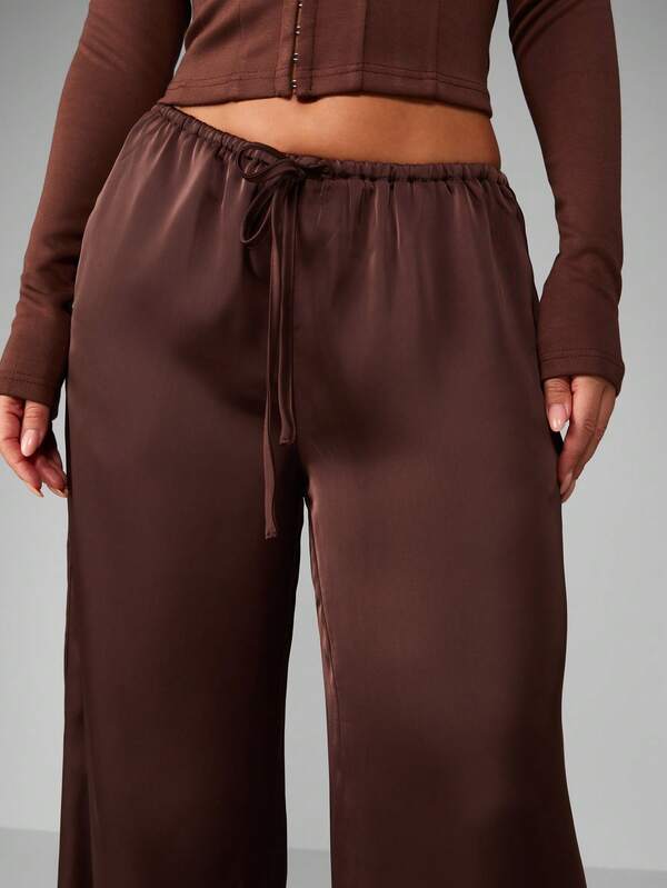 Missguided MISSGUIDED Satin Wide Leg Palazzo Pants With Drawstring Waist