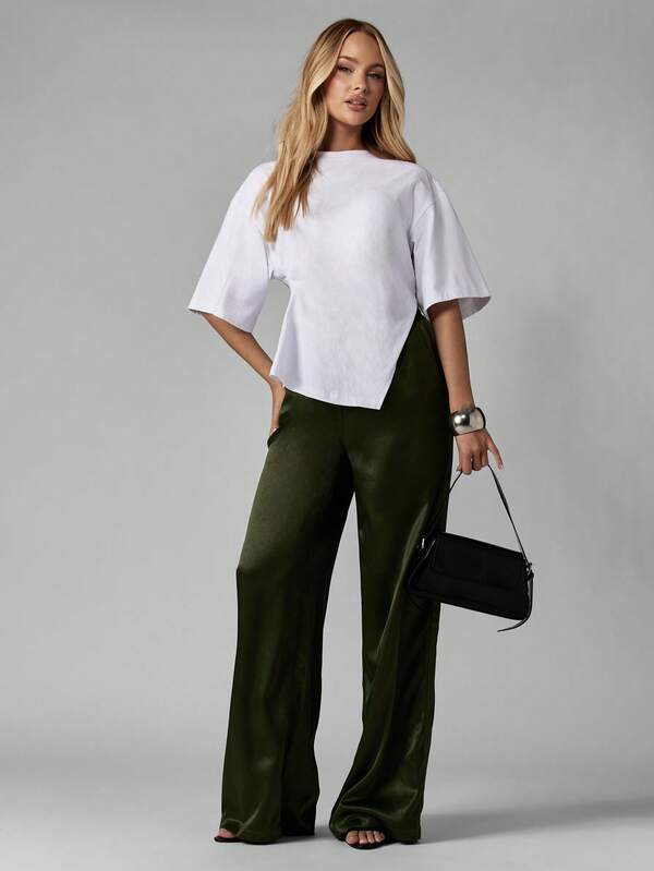 missguided MISSGUIDED Satin Wide Leg Palazzo Pants With Drawstring