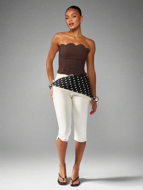 Missguided MISSGUIDED Scallop Edge Bandeau Denim Top