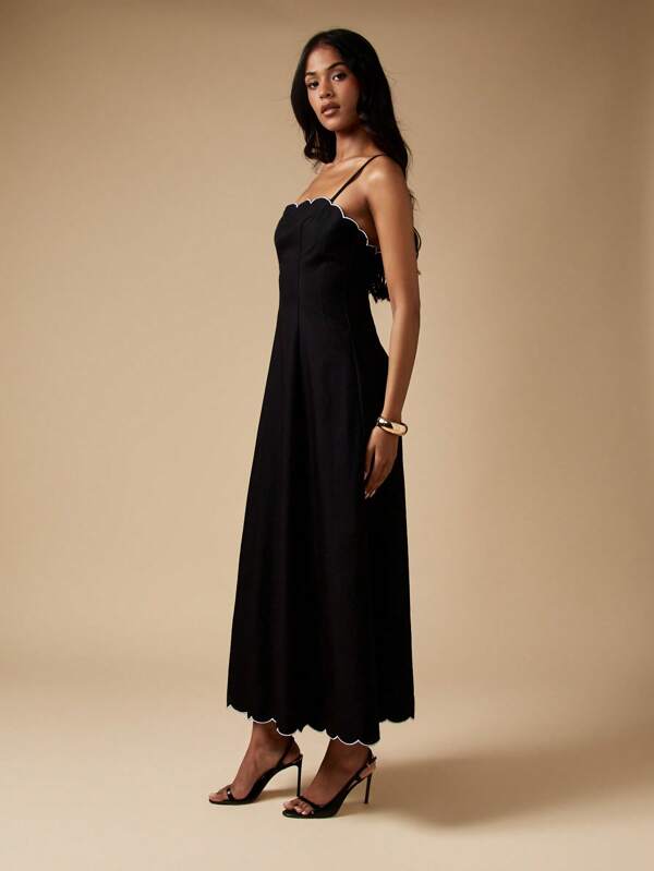 Missguided MISSGUIDED Scalloped Edge A-Line Dress With White Piping