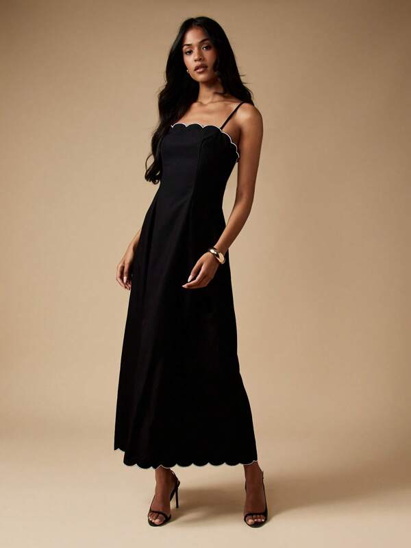 missguided MISSGUIDED Scalloped Edge A-Line Dress With White Piping