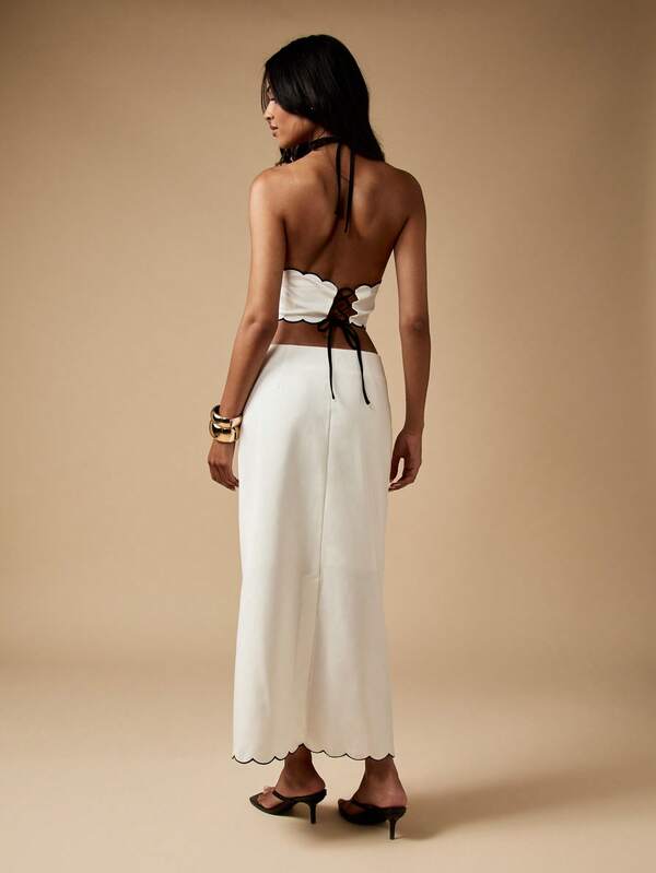 Missguided MISSGUIDED Scalloped Edge Halter Top And Midi Skirt Set