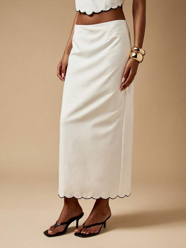 Missguided MISSGUIDED Scalloped Edge Halter Top And Midi Skirt Set