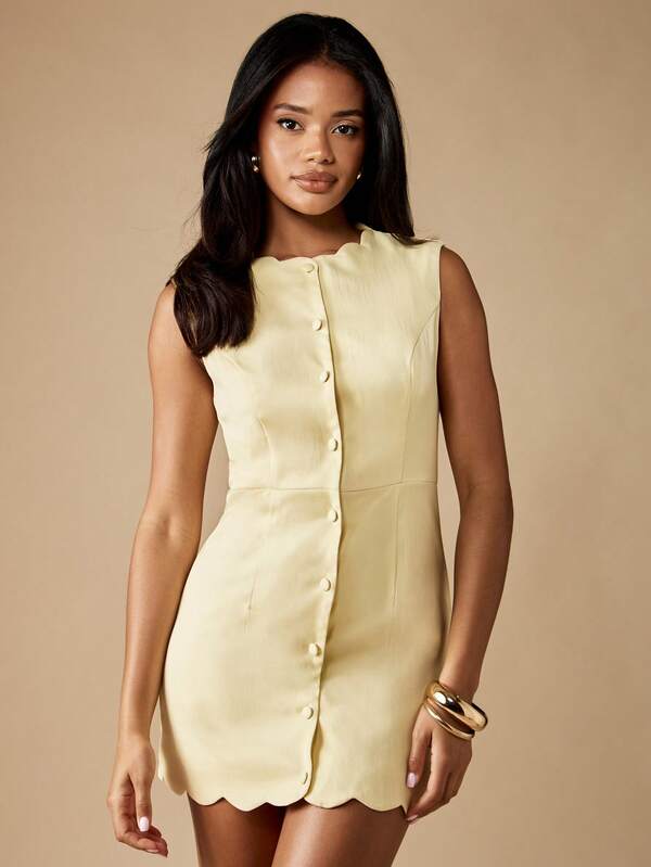 missguided MISSGUIDED Scalloped Hem Button Front Sleeveless Mini Dress With Tailored Fit