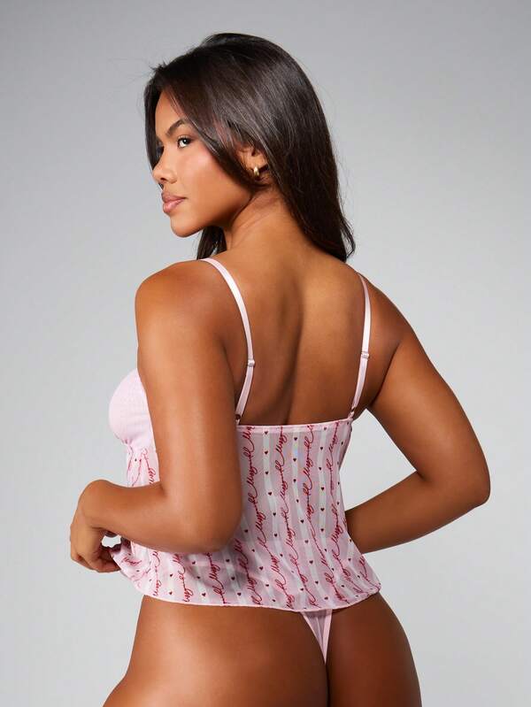 Missguided MISSGUIDED Script Print Babydoll Set With Hearts