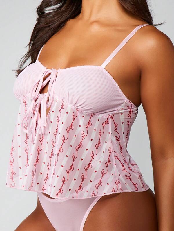 Missguided MISSGUIDED Script Print Babydoll Set With Hearts