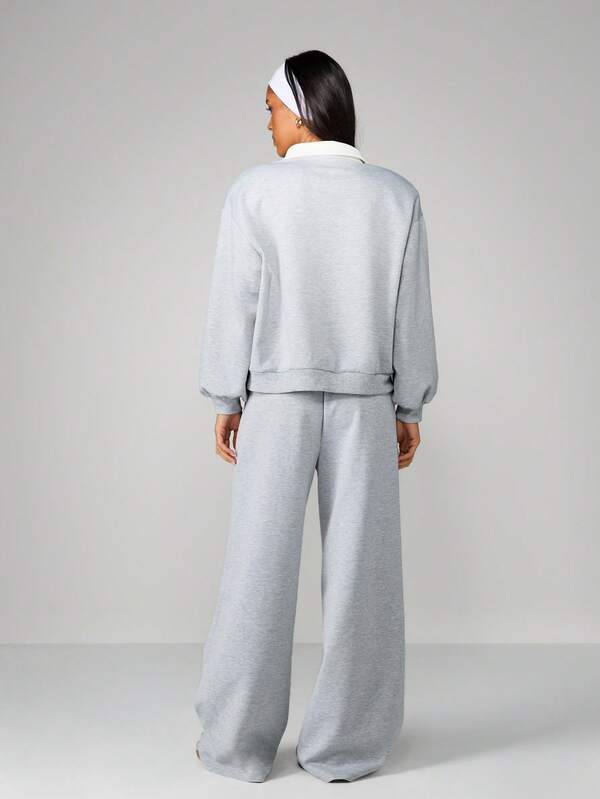 Missguided MISSGUIDED Scuba Polo Sweatshirt With Wide Leg Pants