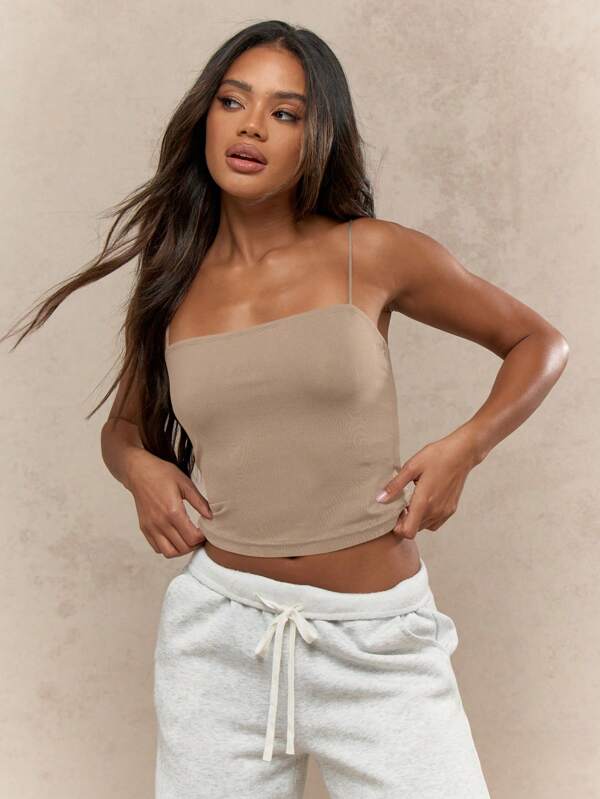 missguided MISSGUIDED Seamless Ribbed Bandeau Crop Tank Top