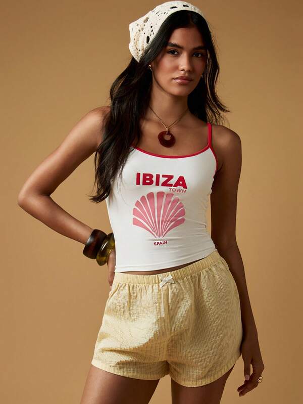 Missguided MISSGUIDED Seashell Print Cami Tank Top With Spaghetti Straps