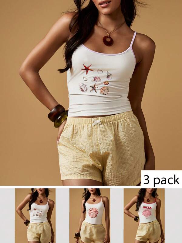 missguided MISSGUIDED Seashell Print Cami Tank Top With Spaghetti Straps
