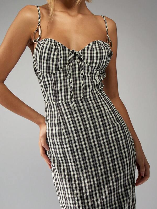 Missguided MISSGUIDED Seersucker Gingham Check Maxi Dress With Smocked Bodice