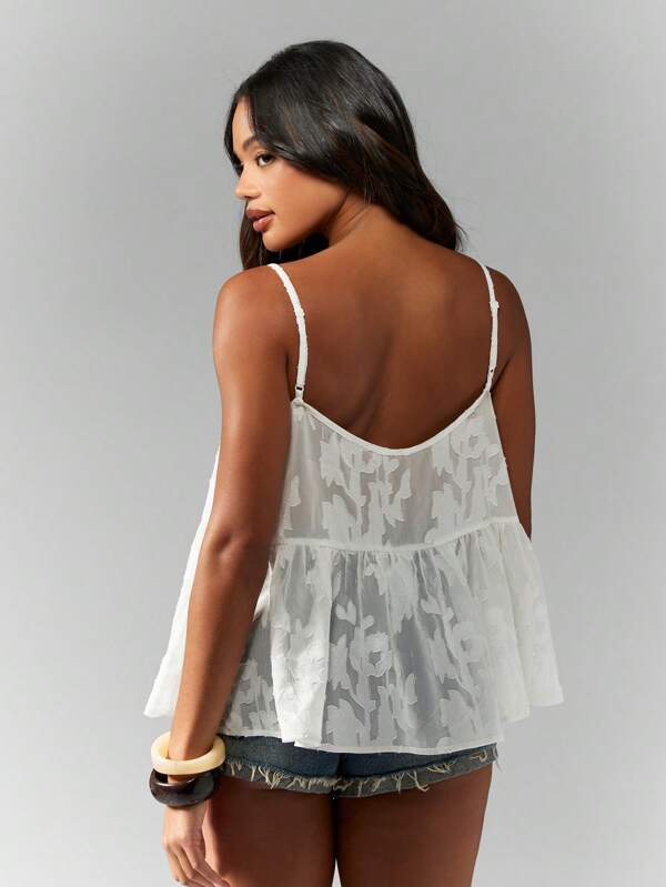 Missguided MISSGUIDED Semi-Sheer Butterfly Print Peplum Ruffle Cami Top