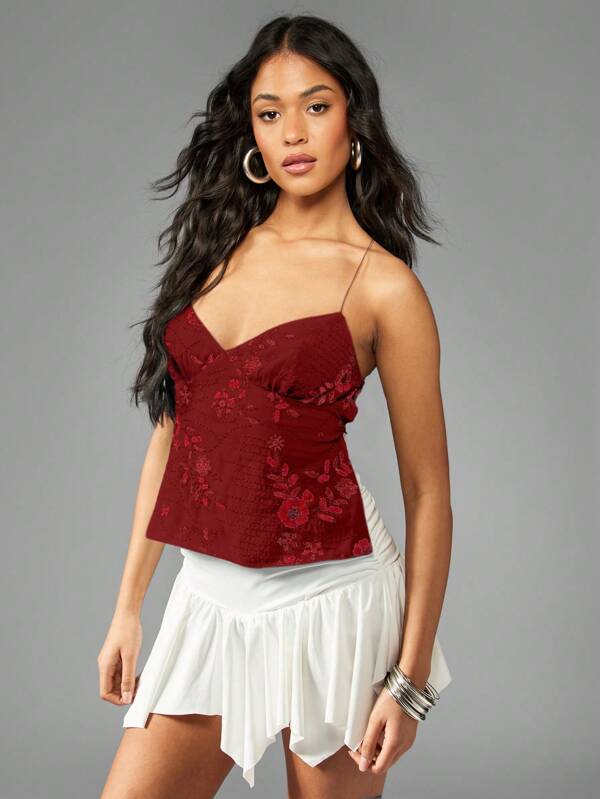 missguided MISSGUIDED Sequin And Beads Detail Halter Neck Tie Back Top