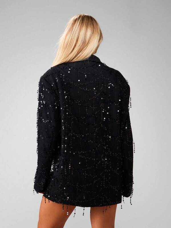 Missguided MISSGUIDED Sequin Blazer With Tassel Details