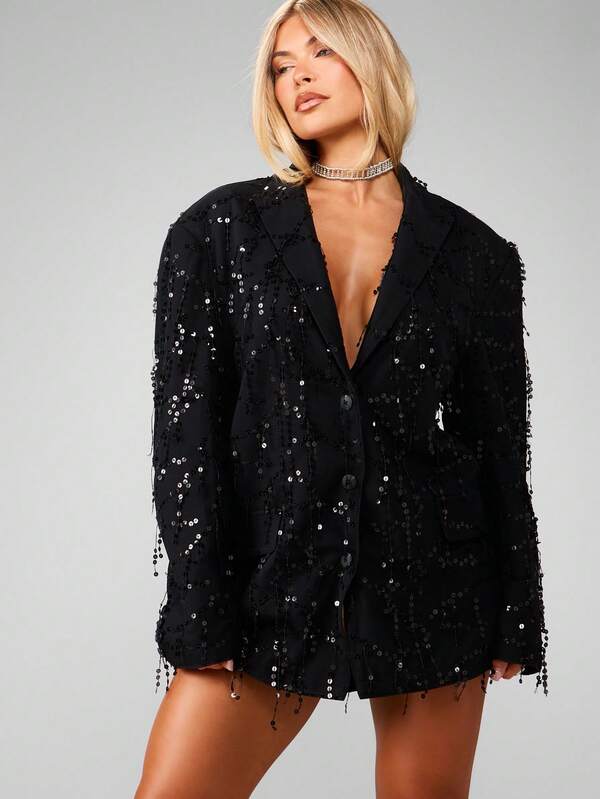 missguided MISSGUIDED Sequin Blazer With Tassel Details