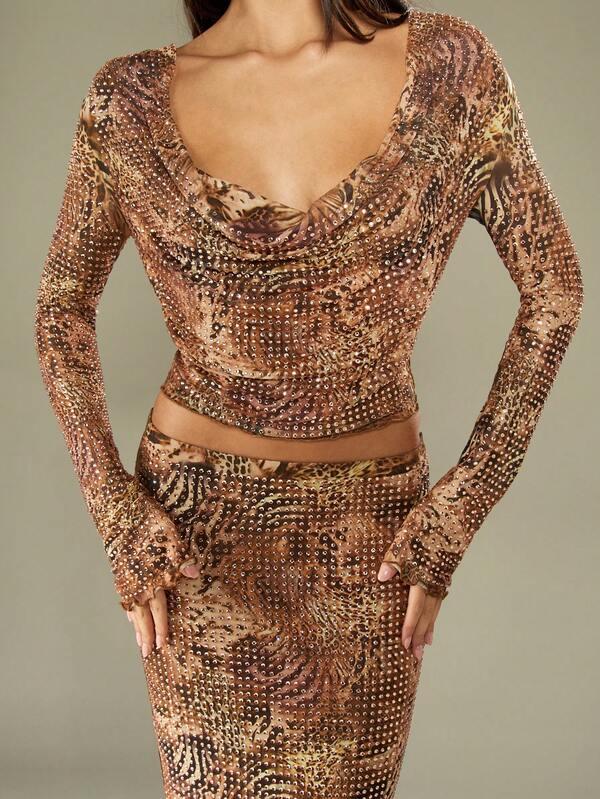 Missguided MISSGUIDED Sequin Cowl Neck Top With Matching Maxi Skirt