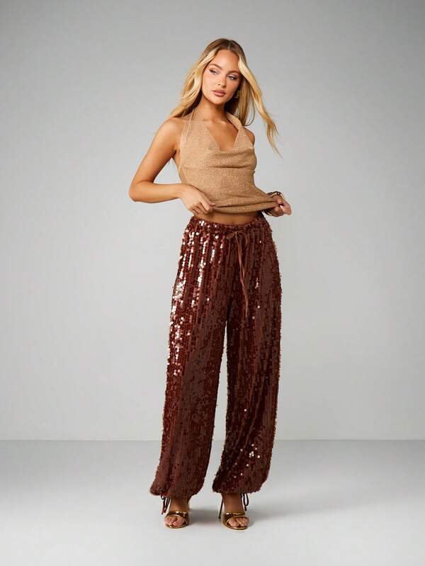 Missguided MISSGUIDED Sequin Drawstring Balloon Pants