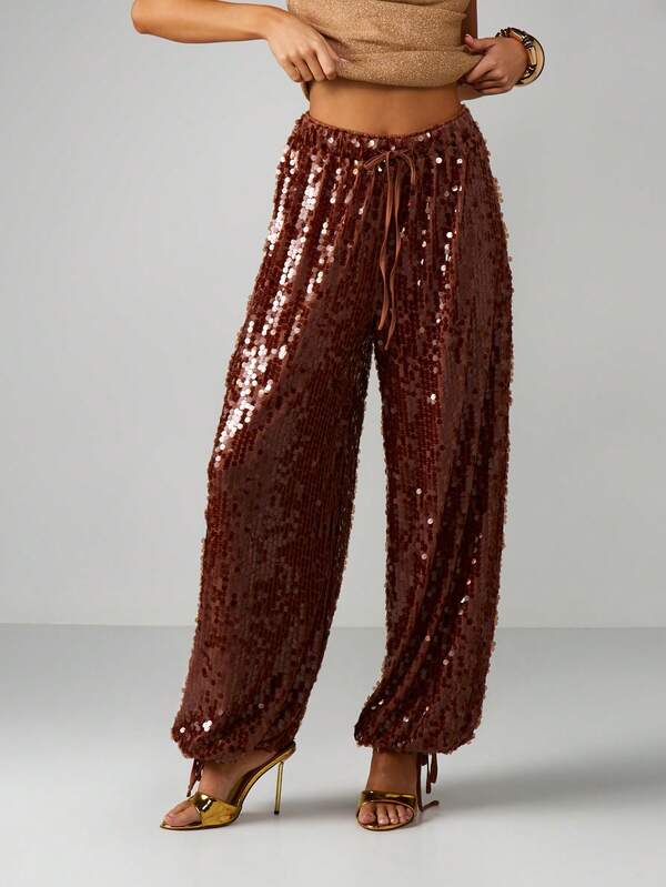 missguided MISSGUIDED Sequin Drawstring Balloon Pants