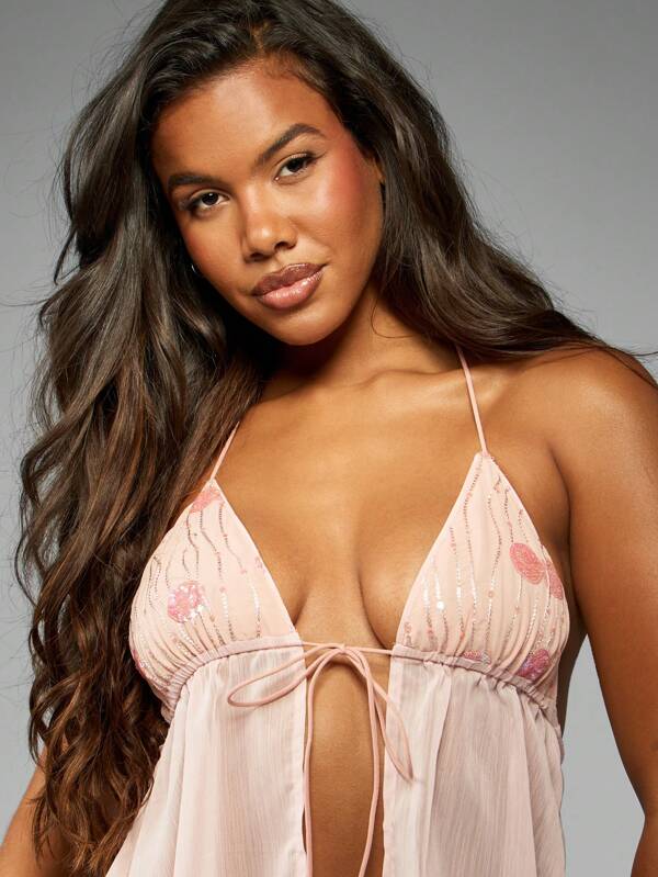 Missguided MISSGUIDED Sequin Embellished Chiffon Babydoll Cami Halter Top