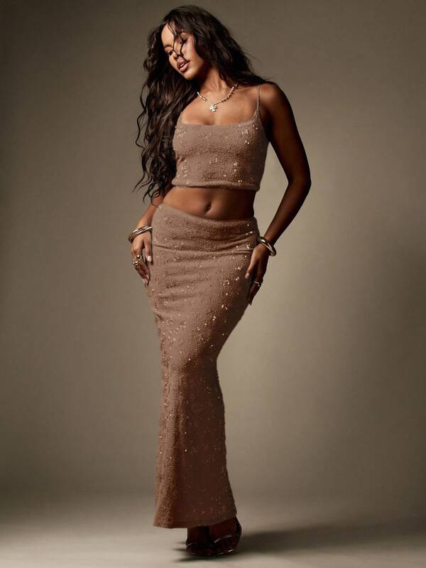 missguided MISSGUIDED Sequin Embellished Crop Top And Maxi Skirt Set