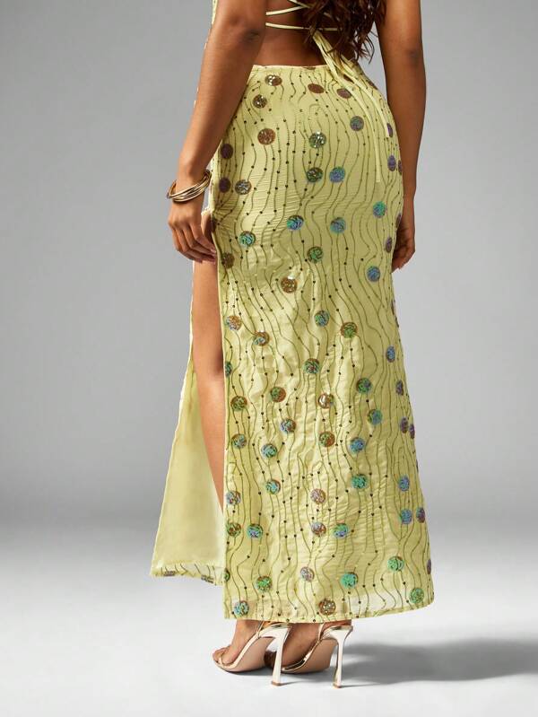 Missguided MISSGUIDED Sequin Embellished Maxi Side Split Skirt
