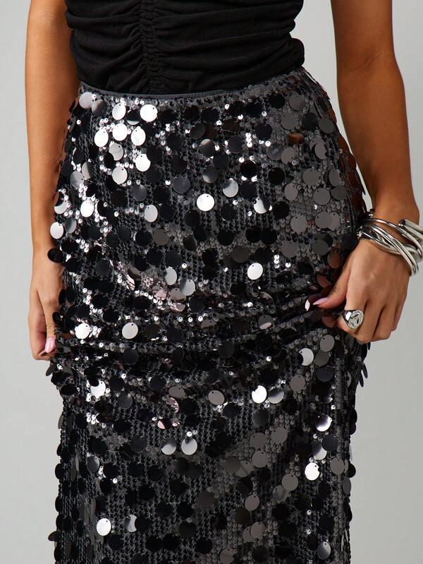 Missguided MISSGUIDED Sequin Embellished Mermaid Maxi Skirt