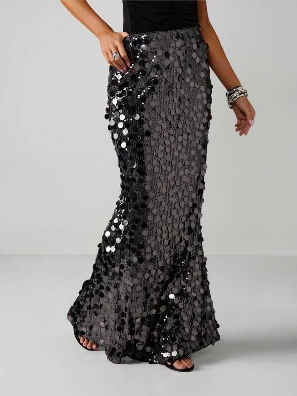 missguided MISSGUIDED Sequin Embellished Mermaid Maxi Skirt