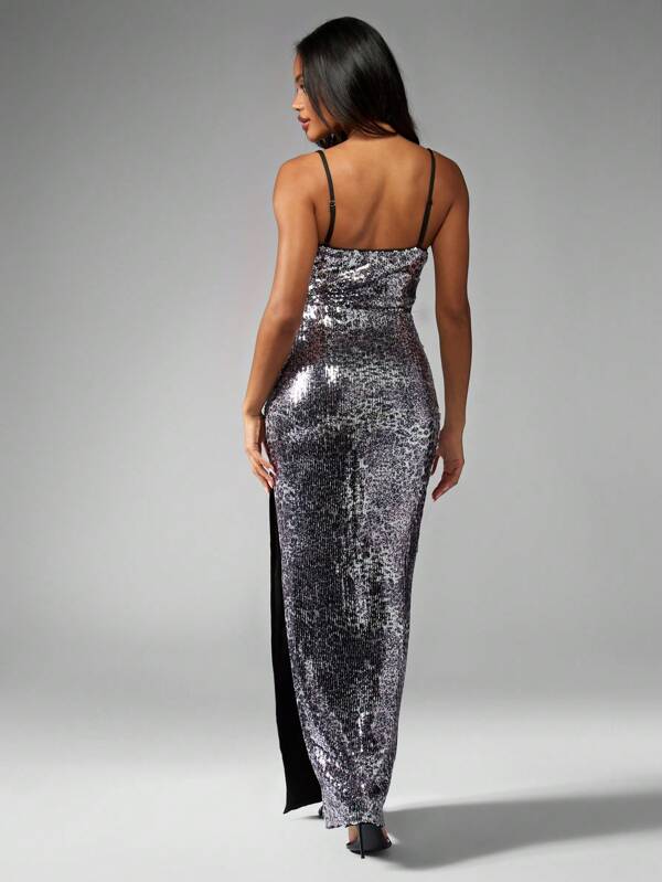 Missguided MISSGUIDED Sequin Fitted Bodycon Maxi Dress With Side Slit