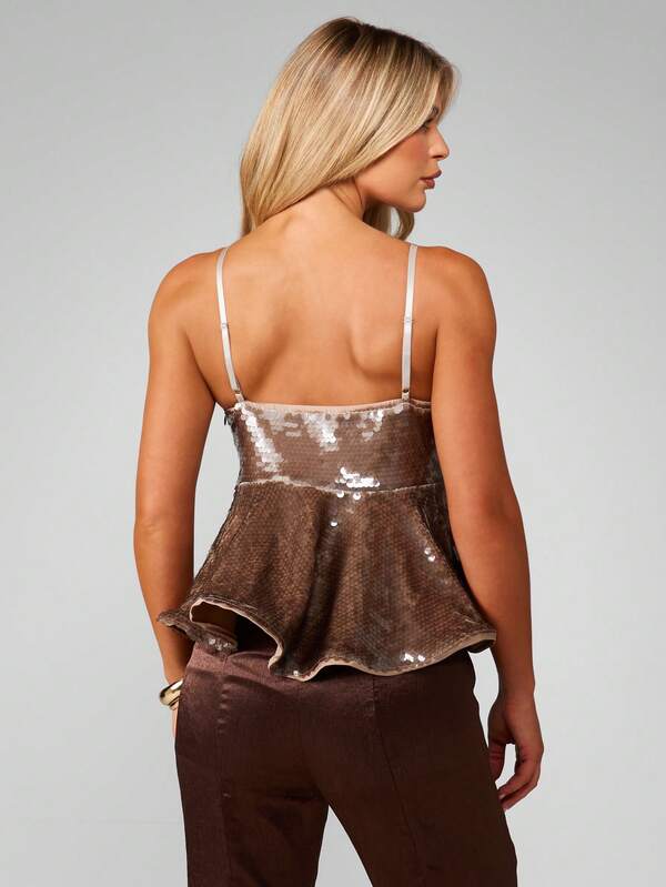 Missguided MISSGUIDED Sequin Flared Hem Cami With Peplum