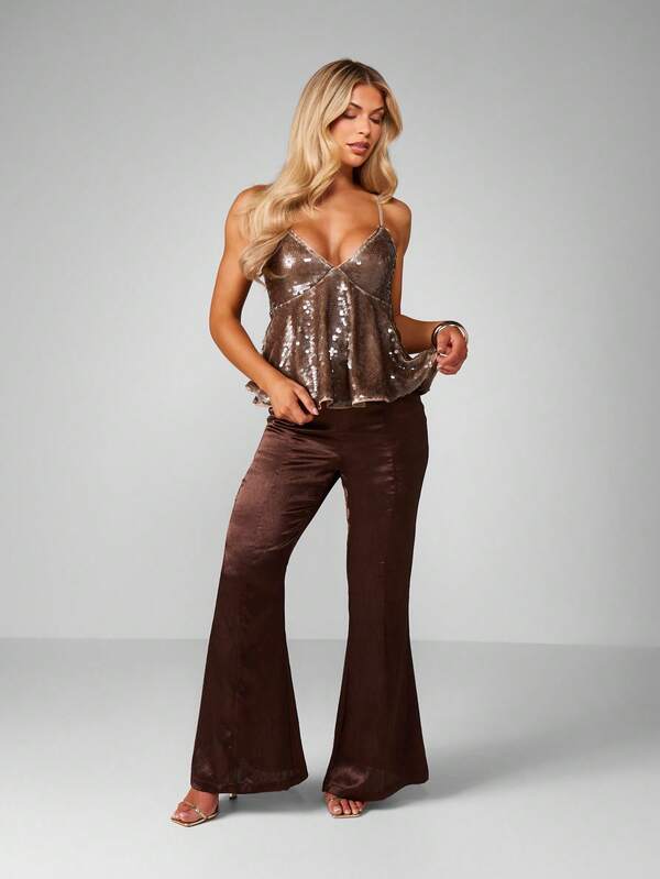 Missguided MISSGUIDED Sequin Flared Hem Cami With Peplum