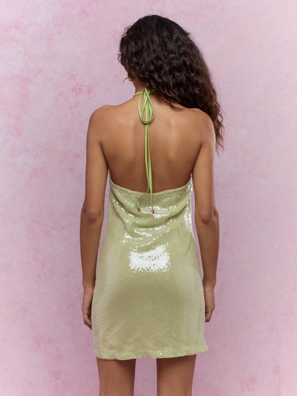 Missguided MISSGUIDED Sequin Halter Neck Twist Front Sparkly Sleeveless Y2K Retro Mini Dress