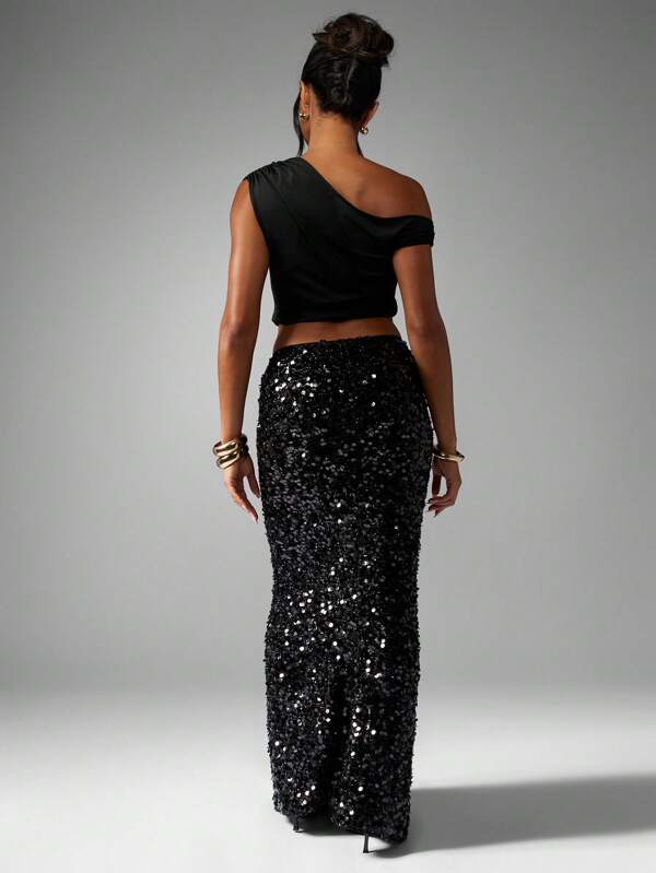 Missguided MISSGUIDED Sequin Maxi Column Skirt With Side Split