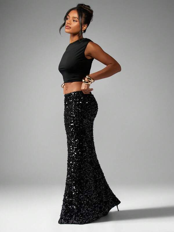 Missguided MISSGUIDED Sequin Maxi Column Skirt With Side Split