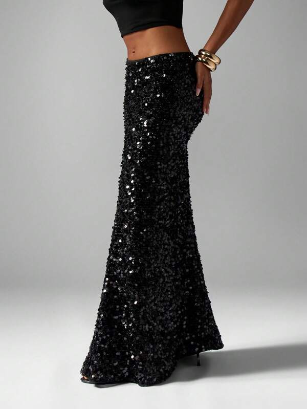 missguided MISSGUIDED Sequin Maxi Column Skirt With Side Split