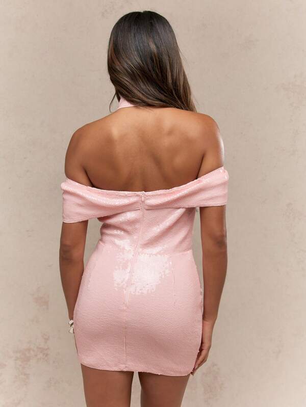 Missguided MISSGUIDED Sequin Mini Dress With Halter Neck And Bow Detail