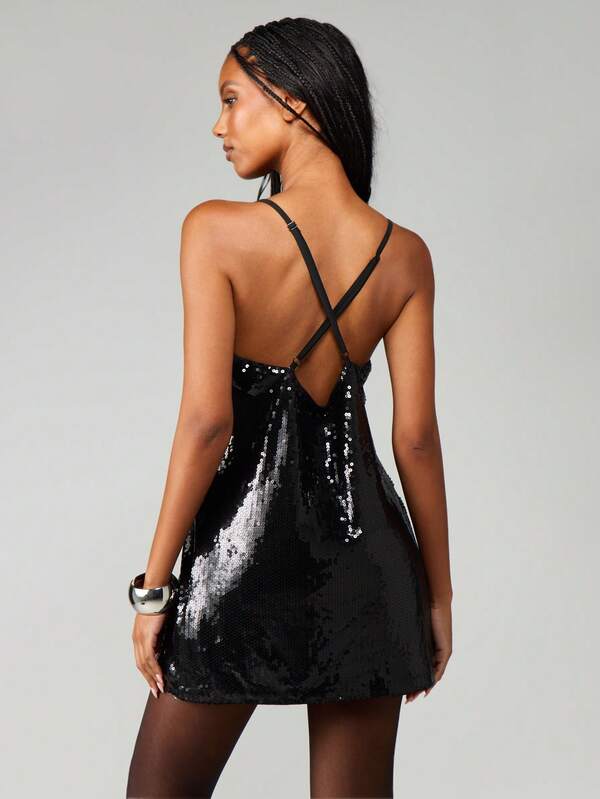 Missguided MISSGUIDED Sequin Mini Dress With Lace Trim