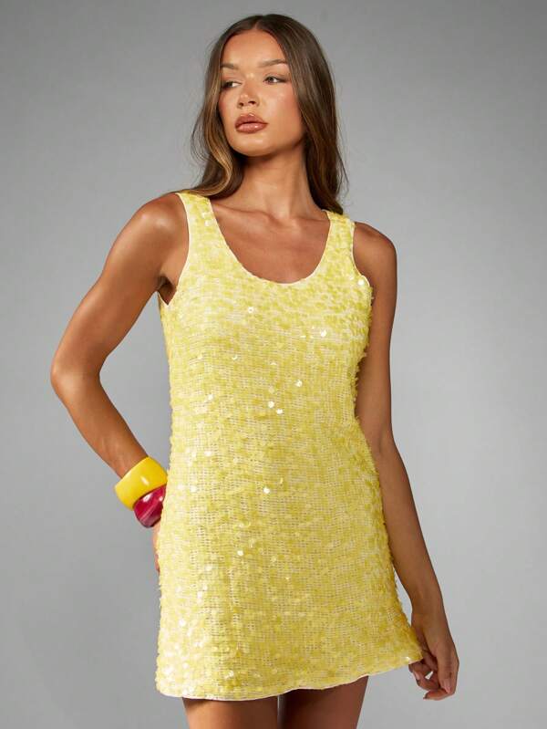 missguided MISSGUIDED Sequin Mini Dress With Scoop Neckline