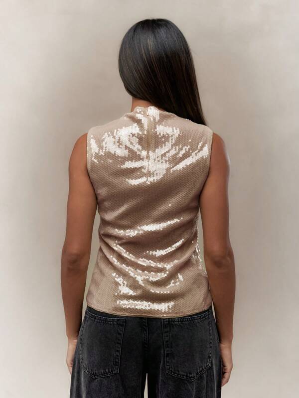 Missguided MISSGUIDED Sequin Mock Neck Sleeveless Shell Tank