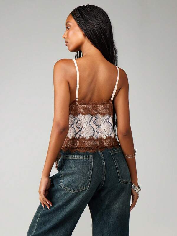 Missguided MISSGUIDED Sequin Snake Print Lace Cami Top