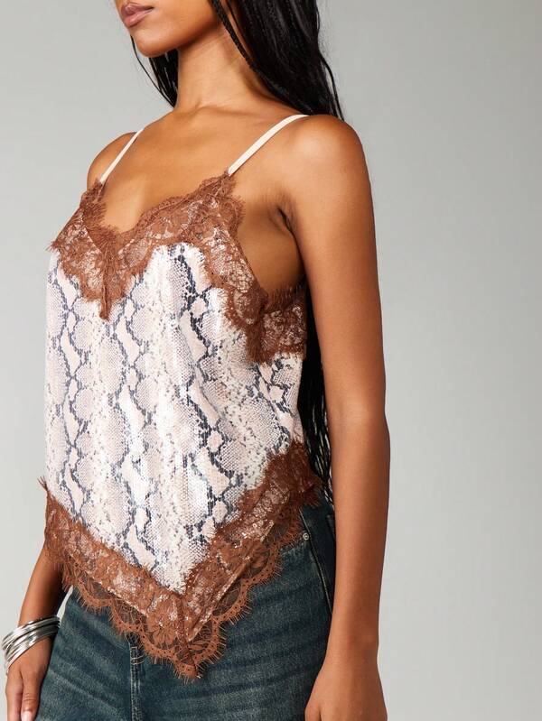 Missguided MISSGUIDED Sequin Snake Print Lace Cami Top