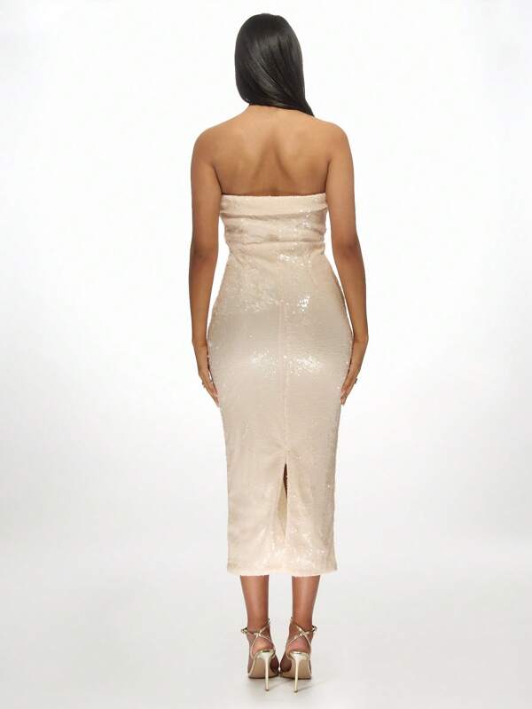 Missguided MISSGUIDED Sequin Strapless Bodycon Formal Gown