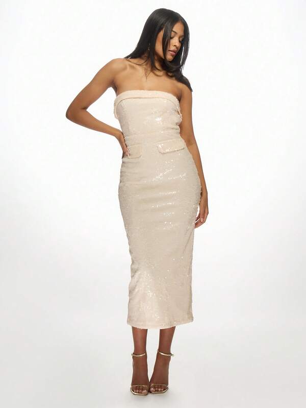 Missguided MISSGUIDED Sequin Strapless Bodycon Formal Gown